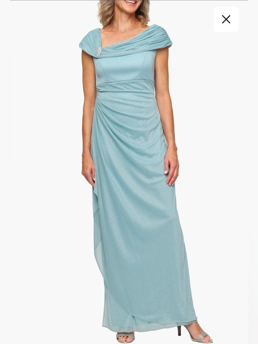 Alex Evenings Embellished L-Neck Gown One-Shoulder Draped Evening Size 8 (Stain)
